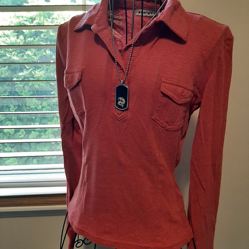 Coral red henley polo